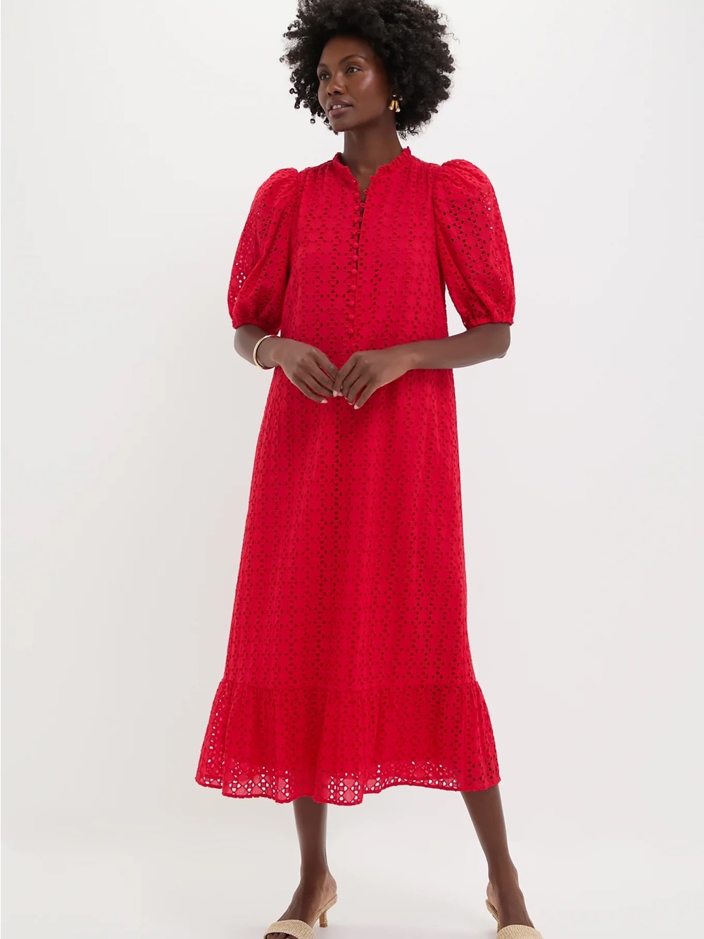 Tuckernuck Red Eyelet Lace Tryall Midi Dress with Puff Sleeves - Picture 6 of 6